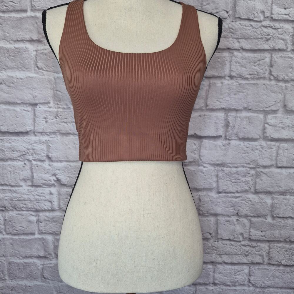 Girlfriend Collective Ribbed Scoop Neck Crop Tank Top Brown Sustainable Size S - Picture 3 of 8